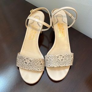 Nude Laser Cut Ferragamo Block Heels